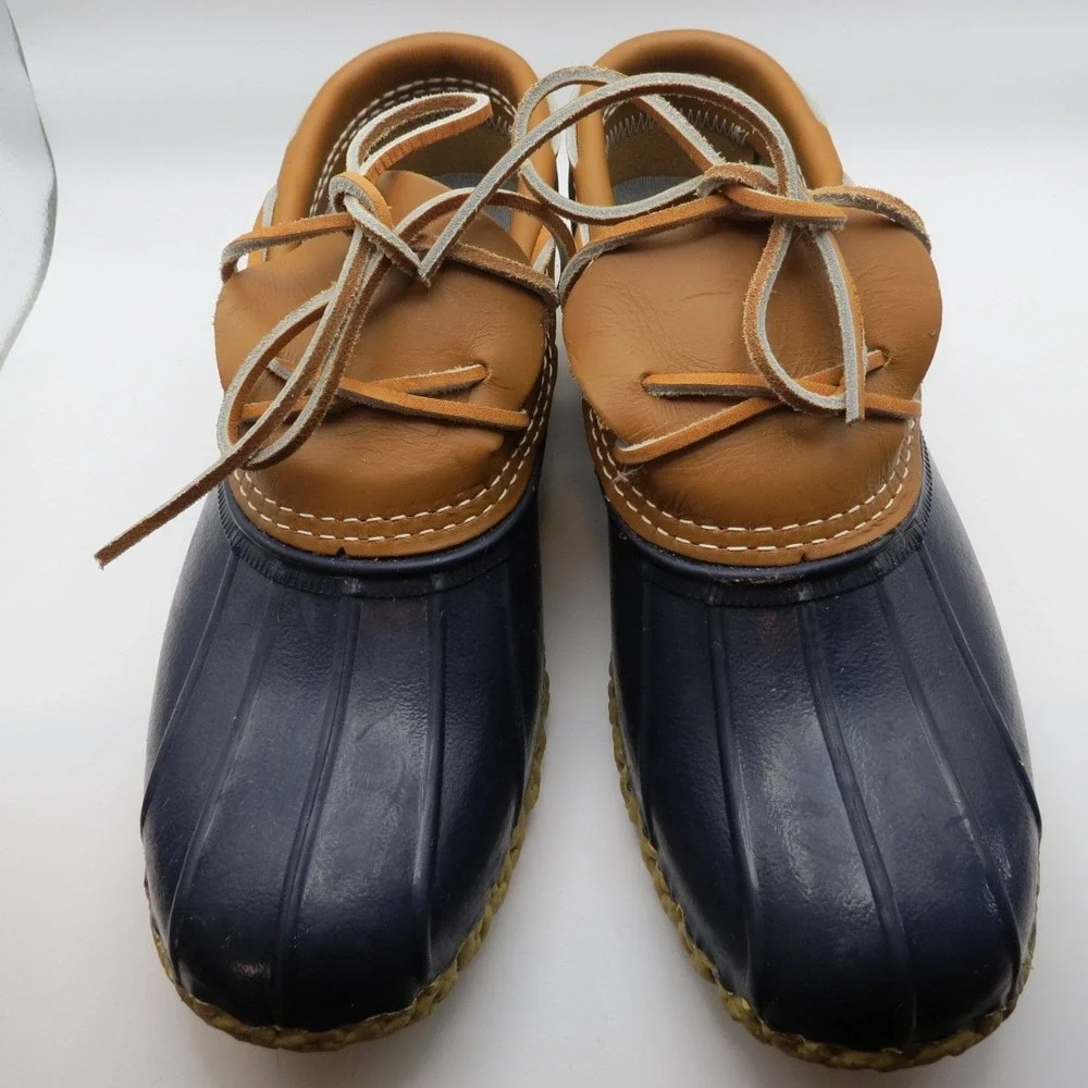 L.L. Bean Mens Navy Low Duck Mocs Gumshoe Boots Outdoors Rugged Leather Sz 8N